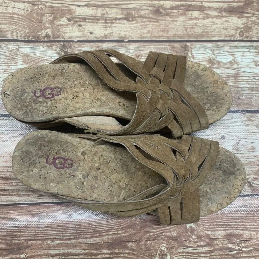 UGG‎ AUSTRALIA Women’s 7 Lilah Chestnut Brown Suede Wedge Slide Sandals 1019976